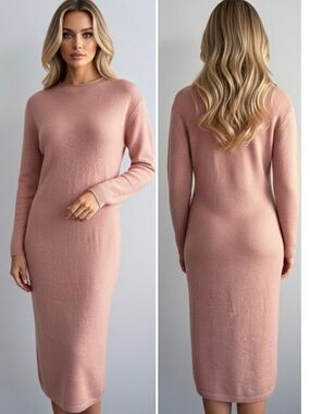 NWT ASM ANNA Salmon Pink Angora Wool Blend Sweater Knit Midi Dress XS Minimalist